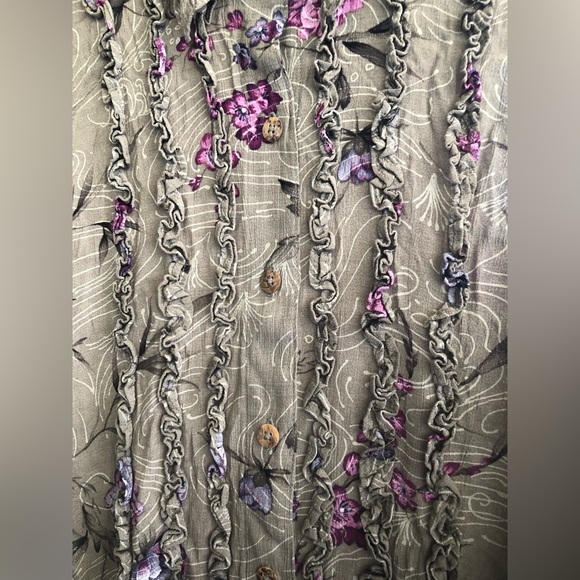 Vintage Cottagecore Green Long sleeve Button-up Blouse w/Ruffles 80s/90s - Picture 4 of 5